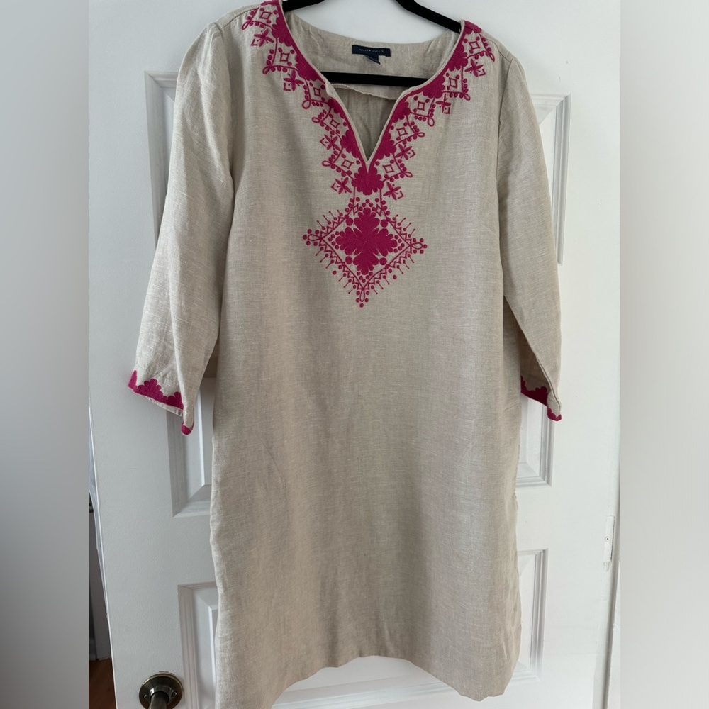Tommy Hilfiger Natural Linen color embroidered dress